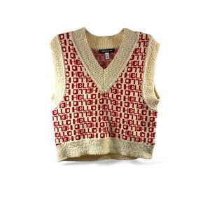 Urban Outfitters Red and Cream V-Neck Sweater
